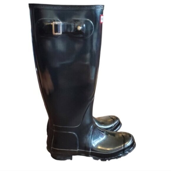 Hunter Original Black High Gloss Boots Size 8M/9F - Picture 3 of 14
